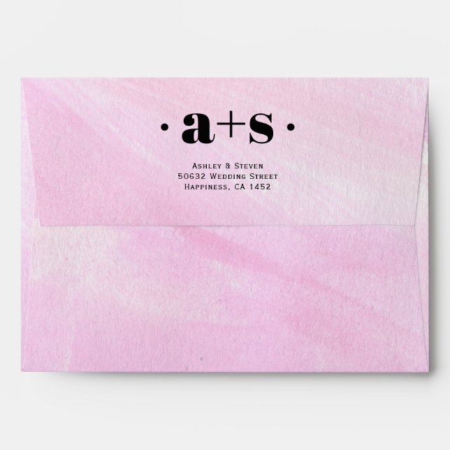Modern pink watercolor and initials wedding envelope (Back (Top Flap))
