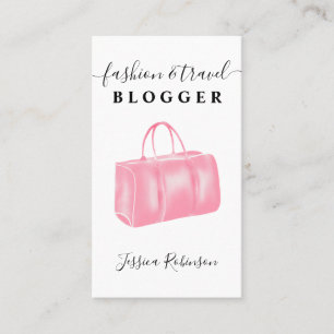 Modern pink watercolor bag script fashion blogger business card
