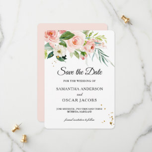 Modern Pink Watercolor Beauty Flowers & Leaves Save The Date