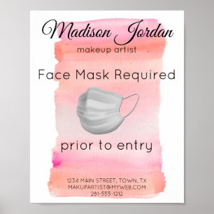 Modern Pink Watercolor Brush Face Mask required Poster