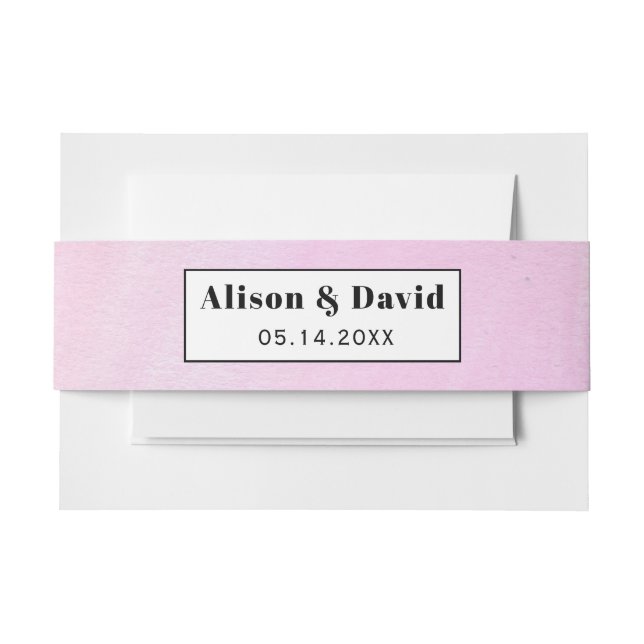Modern pink watercolor brush strokes wedding invitation belly band (Front Example)