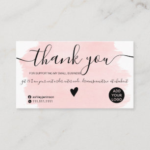 Modern pink watercolor brushstroke order thank you business card