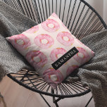 Modern Pink Watercolor Doughnuts Pattern With Name Cushion<br><div class="desc">Modern Pink Watercolor Doughnuts Pattern With Name</div>
