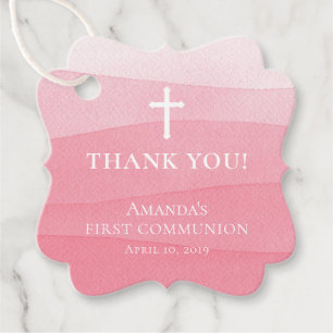 Modern Pink Watercolor First Holy Communion Favour Tags