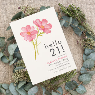 Modern Pink Watercolor Floral 21st birthday Invitation