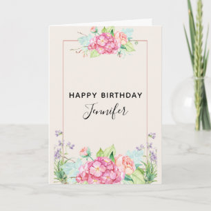 Modern Pink Watercolor Floral Bouquet  Birthday Card