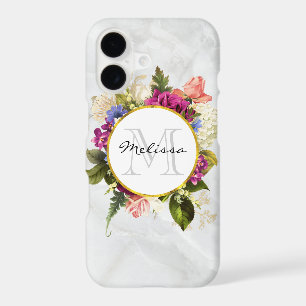 Modern Pink Watercolor Floral Bouquet Monogram