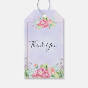 Modern Pink Watercolor Floral Bouquet Thank You Gift Tags