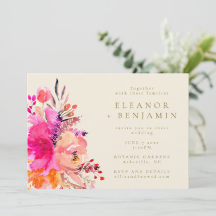 Modern Pink Watercolor Floral Chic Photo Wedding Invitation