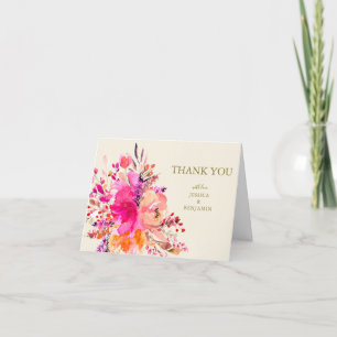 Modern Pink Watercolor Floral Custom Wedding Thank You Card