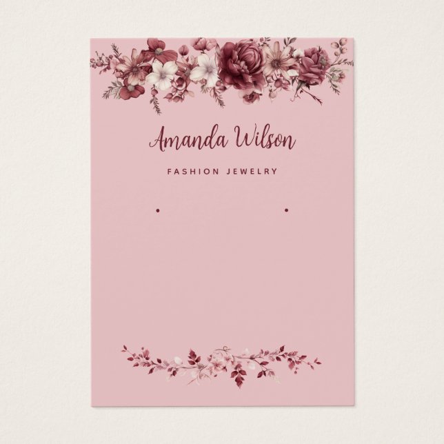 Modern pink watercolor floral earring display card (Front)