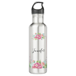 Modern Pink Watercolor Floral Frame 710 Ml Water Bottle