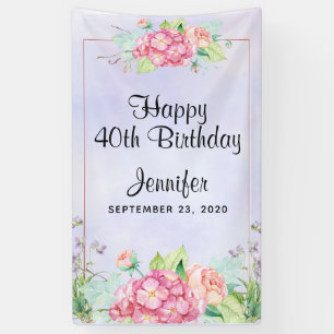 Modern Pink Watercolor Floral Frame Birthday Banner