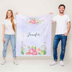 Modern Pink Watercolor Floral Frame Fleece Blanket