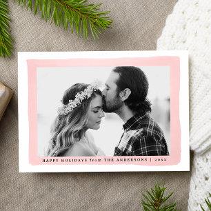 Modern Pink Watercolor Frame Photo Holiday Card