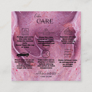 Modern Pink Watercolor Ink Cake Care Square Business Card