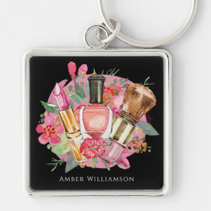 Modern Pink Watercolor Makeup Artist Girly Chic Key Ring