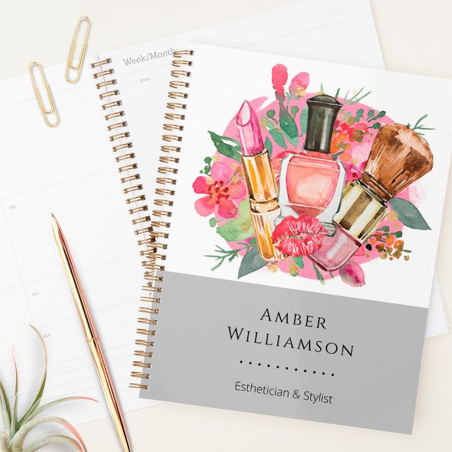 Modern Pink Watercolor Makeup Artist Girly Chic Planner (Creator Uploaded)
