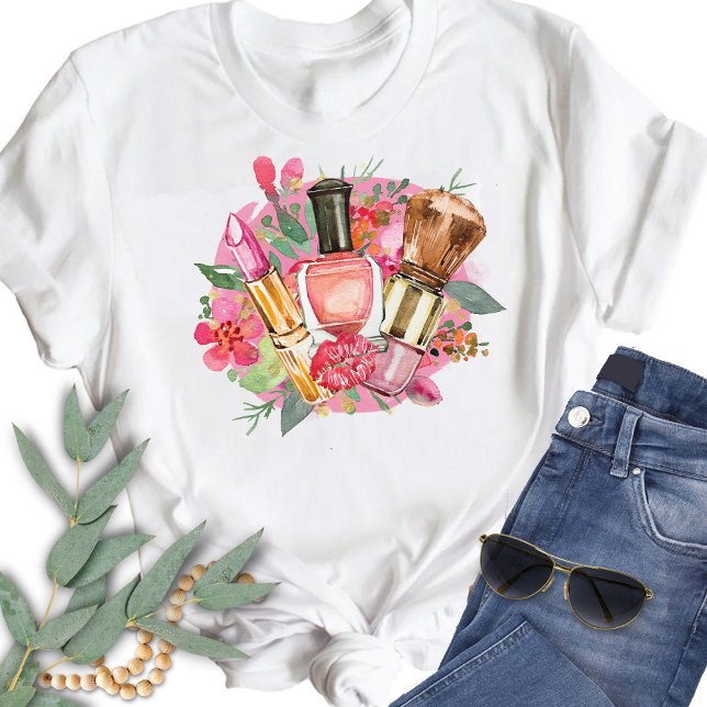 Modern Pink Watercolor Makeup Artist Girly Chic T-Shirt (Creator Uploaded)
