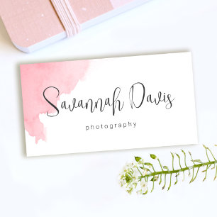 Modern pink watercolor photography   business card