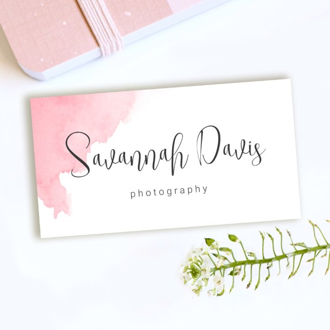 Modern pink watercolor photography   business card (Creator Uploaded)