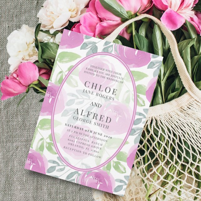  Modern Pink Watercolor Rose Floral Wedding Invitation (Creator Uploaded)