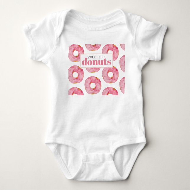 Modern Pink Watercolor Sweet Like Doughnuts Quote Baby Bodysuit (Front)