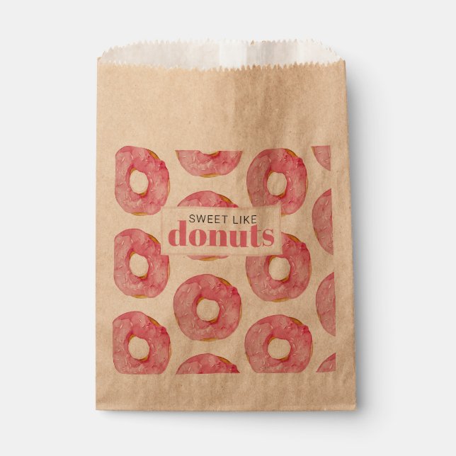 Modern Pink Watercolor Sweet Like Doughnuts Quote Favour Bags (Front)