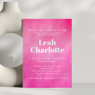 Modern Pink Watercolor Trendy Bat Mitzvah Invitation