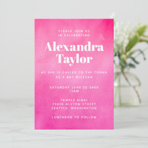 Modern Pink Watercolor Trendy Chic Bat Mitzvah Invitation