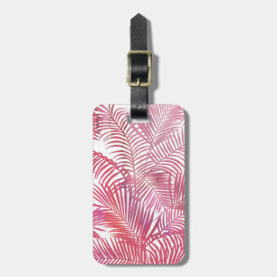 Modern pink watercolor tropical palm tree floral luggage tag
