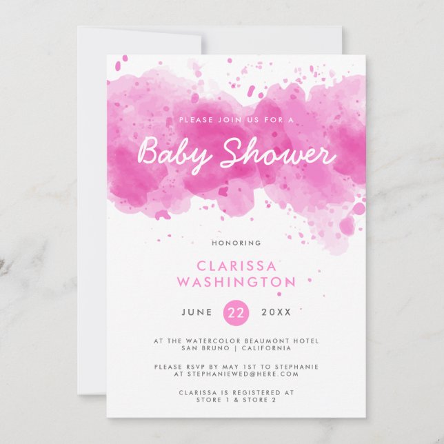 Modern Pink Watercolor | Typography Baby Shower Invitation (Front)
