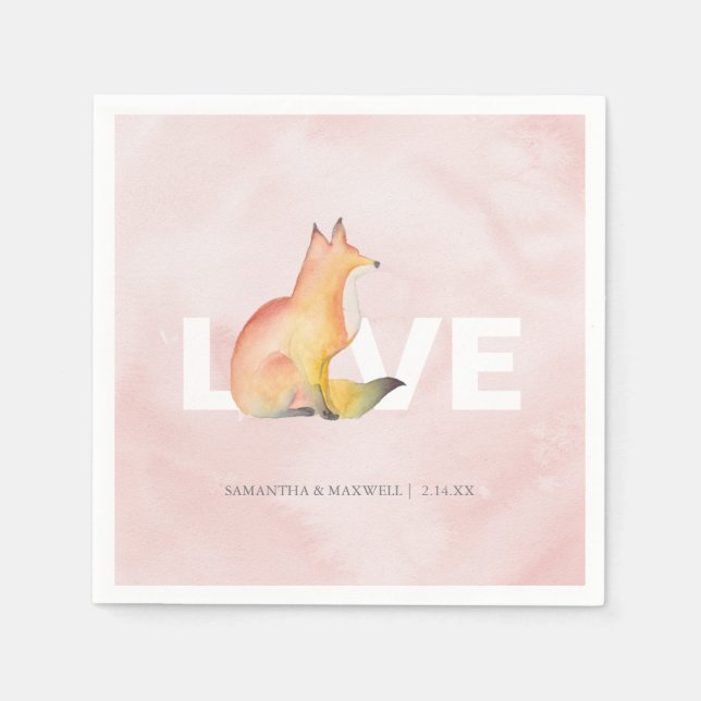 Modern Pink Watercolor Woodland Fox Themed Napkin (Front)