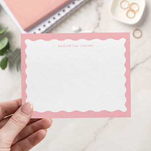 Modern Pink Wavy Border Monogram Card
