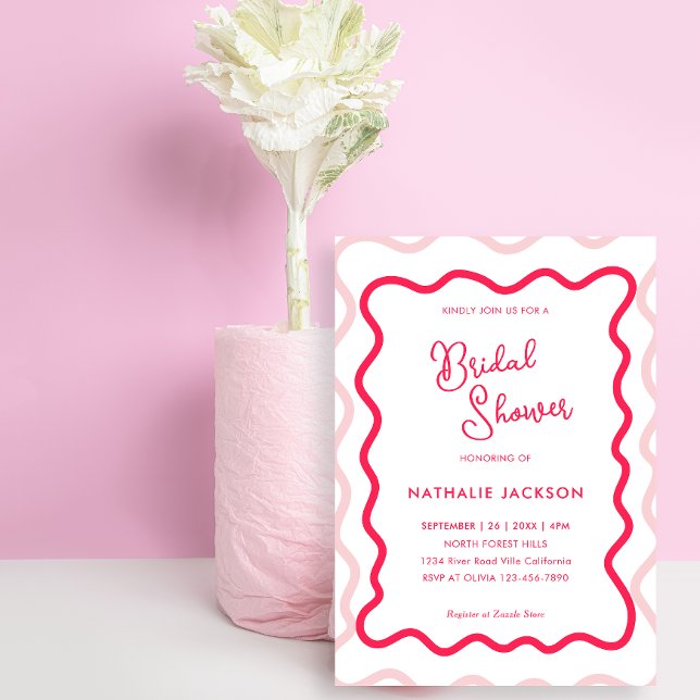 Modern Pink Wavy Curve Bridal Shower Invitation (Creator Uploaded)