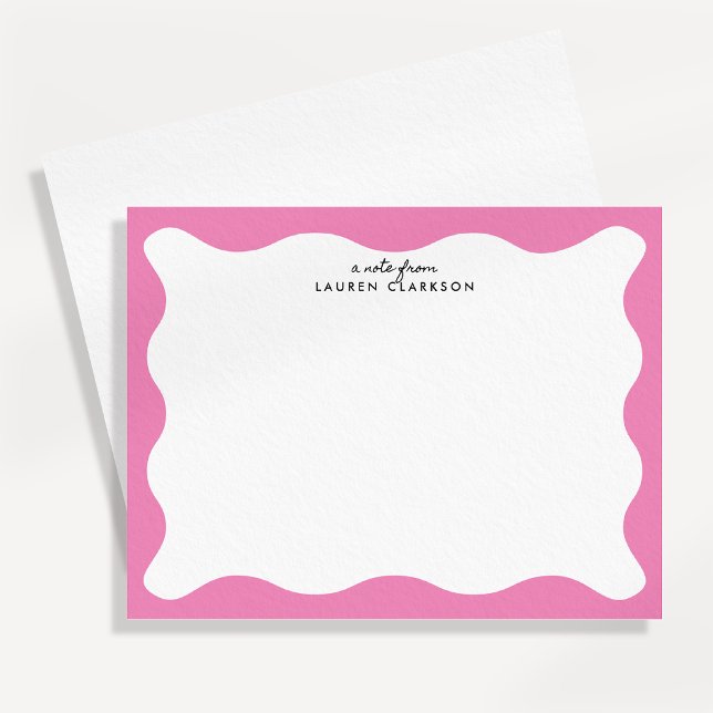 Modern Pink Wavy Frame Stationery Note Card (Creator Uploaded)