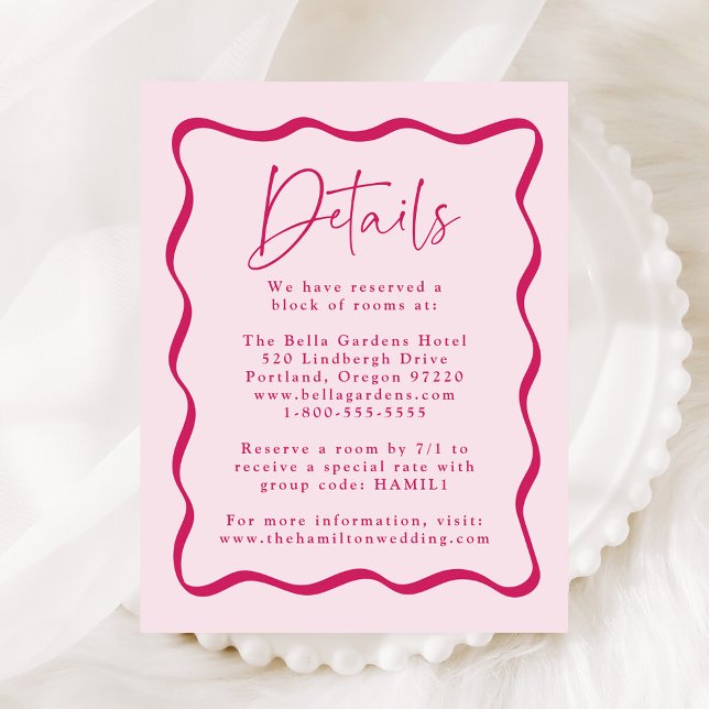 Modern Pink Wavy Frame Wedding Details Enclosure Card (Creator Uploaded)