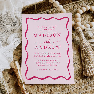 Modern Pink Wavy Frame Wedding Invitation