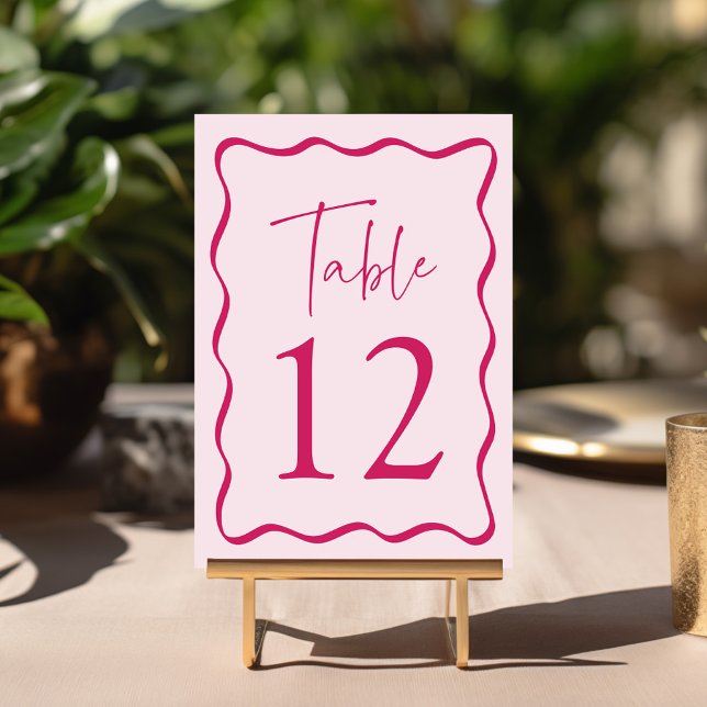 Modern Pink Wavy Frame Wedding Table Number (Creator Uploaded)