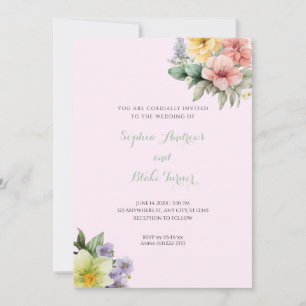 Modern Pink Wedding Invitation & Pastel Flowers