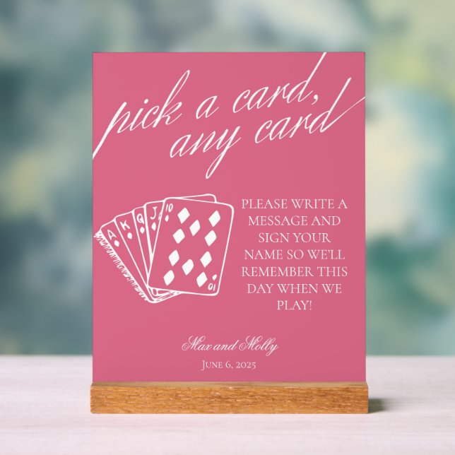 Modern Pink Wedding Playing Cards Pedestal Sign (Neutral)