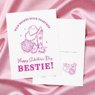 Modern Pink Western Happy Galentine's Day Bestie Holiday Postcard