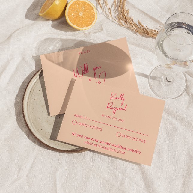 Modern Pink Whimsical Retro Fun Funky Wedding RSVP Card (Creator Uploaded)