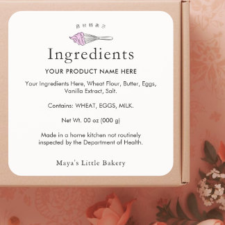 Modern Pink Whisk Bakery Ingredients Product Square Sticker