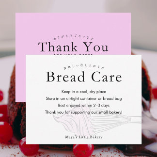 Modern Pink Whisk Bread Care Instructions Thank You Card