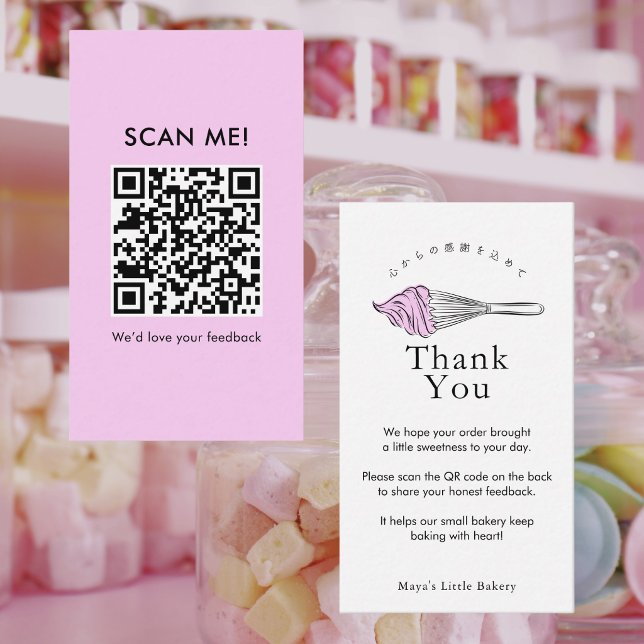 Modern Pink Whisk Leave a Review QR Code Business Card (Creator Uploaded)