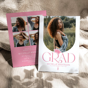 Modern Pink & White Arch Photo Graduation Invitation