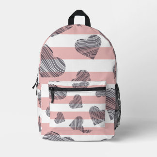 Modern Pink & White Backpack with Black Wavy Heart