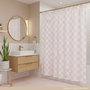 Modern Pink White Checkered Pattern Shower Curtain