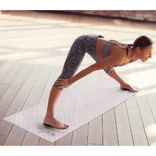 Modern Pink White Chequered Monogram Exercise Yoga Mat
